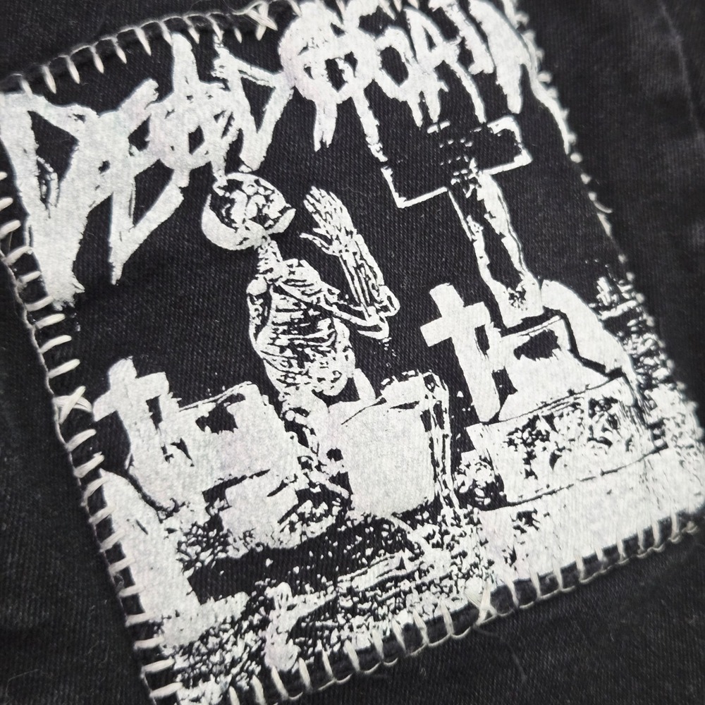 Current Mood Dolls Kill Black Jeans Womens Medium Patch Lace Up Punk Goth Skinny - Picture 6 of 16